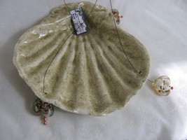 Large Sandy Porcelain Shell Hanging Bird Feeder/Bath with Heart Beads  - $25.00