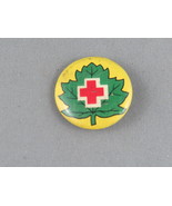Vintage Red Cross Pin - Logo on Green Leaf  - $12.00
