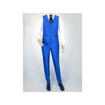 Mens Tuxedo Formal Suit ROYAL DIAMOND Slim Fit 3Pc Vested shiny Satin SL83 Blue image 10