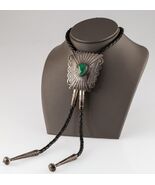 Sterling Silver Turquoise Bolo Tie with Stranded Leather Strap and silve... - $10,070.55 MXN