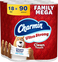 Ultra Strong Clean Touch Toilet Paper, 18 Family Mega Rolls = 90 Regular... - $41.51