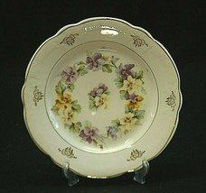 Vintage Porcelain Embossed Salad Plate White w Purple Yellow Floral Gold Trim a - £11.72 GBP