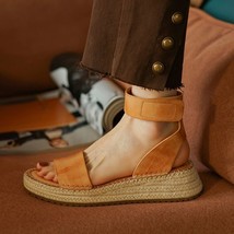Summer Shoes Woman One Strap Sandals Cowhide Lady Hemp Espadrilles Women’s Platf - £111.62 GBP
