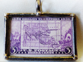 VTG Sterling Silver 925 1836-1936 Oregon Territory real postage stamp Pendant - £73.95 GBP