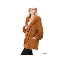 Zenana Outfitters  Hooded Teddy Jacket   Sherpa Relaxed Fit Pockets Brow... - £29.06 GBP