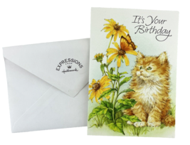 Hallmark Expressions Birthday Card Orange Kitten Staring at Butterfly on  Flower - £4.68 GBP