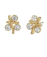 3 Stone Stud Earrings CZ Round Crystal Gold Plated Fashion Jewelry Uniqu... - $43.68
