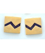 JenniferLovey Square Gold Plated Statement Earrings Black Lightning Ear ... - $46.85