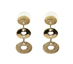 Handmade JenniferLovey Stud Gold Statement Earrings Long 3 Round Circles - $54.80