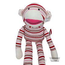 World Market Peppermint Striped Sock MonkeyPlush Knit Stuffed Animal 24" w/ Tag - $18.99