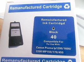 CaNON REMANUFACTURED INK  BLK. &quot;40&quot; FOR-C.PIXMA-IP1200/1600/2200/ MP150/... - £5.82 GBP