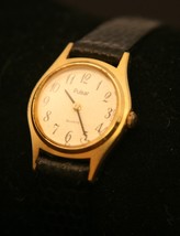 Very nice ladies&#39; gold dress quartz Pulsar by Seiko wristwatch, leather strap - £31.45 GBP