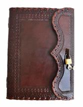 Personalize 25 Cm Leather Journal with lock Writing Pad Blank Notebook Handmade  - £33.57 GBP