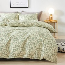 Duvet Cover King Size - 100% Cotton Comforter Cover Floral ,Light Green Duvet Co - £82.86 GBP