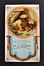 1880 antique ORANGE CLOTHING ma AD TRADE CARD manager F A DEXTER dogs pugs - £27.62 GBP