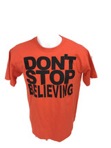 Don&#39;t Stop Believing Orange Cropped Spellout T-Shirt Vintage 1980s Men&#39;s... - £21.89 GBP