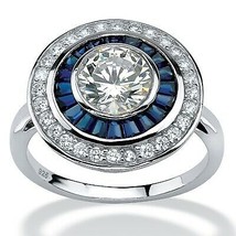 PalmBeach Jewelry 3.46 TCW CZ and Sapphire Platinum-plated Silver Circle Ring - £56.82 GBP