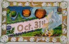 Halloween Postcard Bats &amp; Pumpkin Border JOL Fire Gel Fantasy Gottschalk 1028 - £50.74 GBP