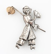 Sterling Silver Dangle Brooch of an Asian Woman with Lantern by Lang - $137.21