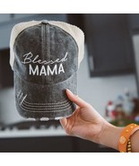 Script Blessed Mama Embroidered Black Distressed Trucker Hat - £19.49 GBP