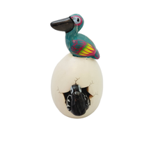 Tonala Pottery Hatched Egg Birds Green Pelican Black Duck Hand Painted Signed - £15.50 GBP