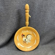 Vintage Mid Century Wooden Hanging  Handled Snack Bowl Roosters Japan - £7.02 GBP