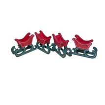 Reed VTG Christmas Sleigh Centerpiece Decor Set of 4 Red Green 4”x 1.5” Taiwan - £9.05 GBP