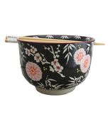 Black Blossoms Floral Design Large 24Oz Donburi Ramen Bowl With Chopstic... - €18,86 EUR