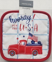 1 Printed Jumbo Printed Pot Holder,8&quot;x8&quot;, Patriotic Red Truck,Hooray For Usa,Tl - £6.36 GBP