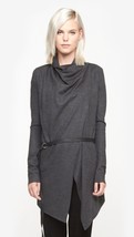 Helmut Lang Sonar Wool Leather Belted Cardigan Sweater Jacket Charcoal P XS - $155.00