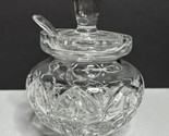 Vintage Crystal Clear Glass Design Jam Jelly Jar Mayo Condiment With Spoon - £31.40 GBP