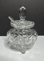 Vintage Crystal Clear Glass Design Jam Jelly Jar Mayo Condiment With Spoon - £32.14 GBP