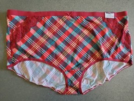 Lane Bryant CACIQUE Cotton Lace Trim Brief Panty RED PLAID Plus 30/32 5X... - $15.03
