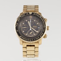 Seiko Men&#39;s Gold-Plated Vintage Quartz Chronograph Watch 7T62-0EB0 - £285.76 GBP