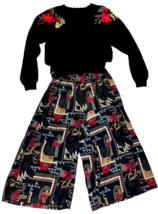 Vtg 80s Ugly Christmas Sweater Set Thats Me! Poinsettia Gaucho Pants 10 M - £123.90 GBP