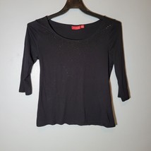 Elle Shirt Womens Shirt Medium Beaded Dots 3/4 Sleeve Black - £10.51 GBP