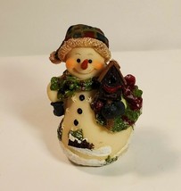Snowman with Birdhouse Wreath Figurine Resin 3&quot; Table Top Home Interiors Winter - £13.54 GBP