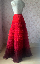 Red Tiered Maxi Skirt Outfit Women Custom Plus Size Party Evening Tulle Skirt image 3