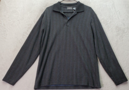 Crazy Horse Sweater Mens Medium Gray Striped Knit Long Casual Sleeve Collared - £13.33 GBP