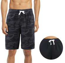 Men&#39;s Cotton Blend Soft Fleece Camo Pattern Drawstring Athletic Sweat Shorts - £21.88 GBP