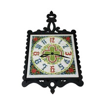 Vintage Lobeco Cast Iron Frame Ceramic Tile Clock Print Japan Wall Hanging Decor - £9.72 GBP