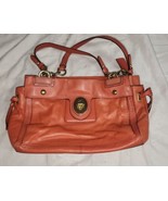 Leather Coach Handbag Purse Salmon Peach Color Polka Dot Lining Satchel - £40.05 GBP
