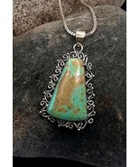 Navajo Handmade Sterling Silver Natural Green Tyrone Turquoise Pendant N... - £198.10 GBP