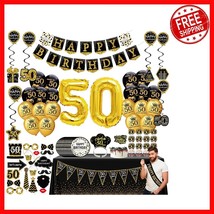 Complete 76-Pack Black Gold Birthday Decor for a Dazzling 50th Celebration - $502.28 MXN