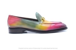 Best Patina Loafers Dress Shoes For Men, Genuine Leather Custom Shoes - $180.49