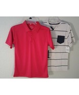 2 NEW! Boys Size L LARGE 10-12 School Shirts - Polo Solid Red &amp; Henley T... - £8.14 GBP