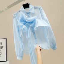 Long Sleeve Blouse Women Fashion Ribbon Sweet Tridimensional Bow Decoration Sing - £116.16 GBP