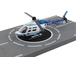 Bell 206 Jetranger Helicopter White Blue Police-N70650 w Runway Section Diecast - £14.66 GBP