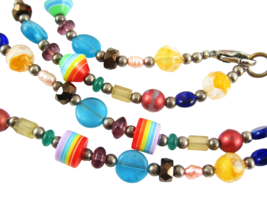 Rainbow &amp; Colors Glass Beaded Vintage Necklace Beads Cobalt Blue Encased 32&quot; - £17.15 GBP