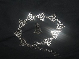 Silver Irish Adjustable Celtic Knot Triquetra Pendant Charm +Bracelet Anklet Set - £11.05 GBP